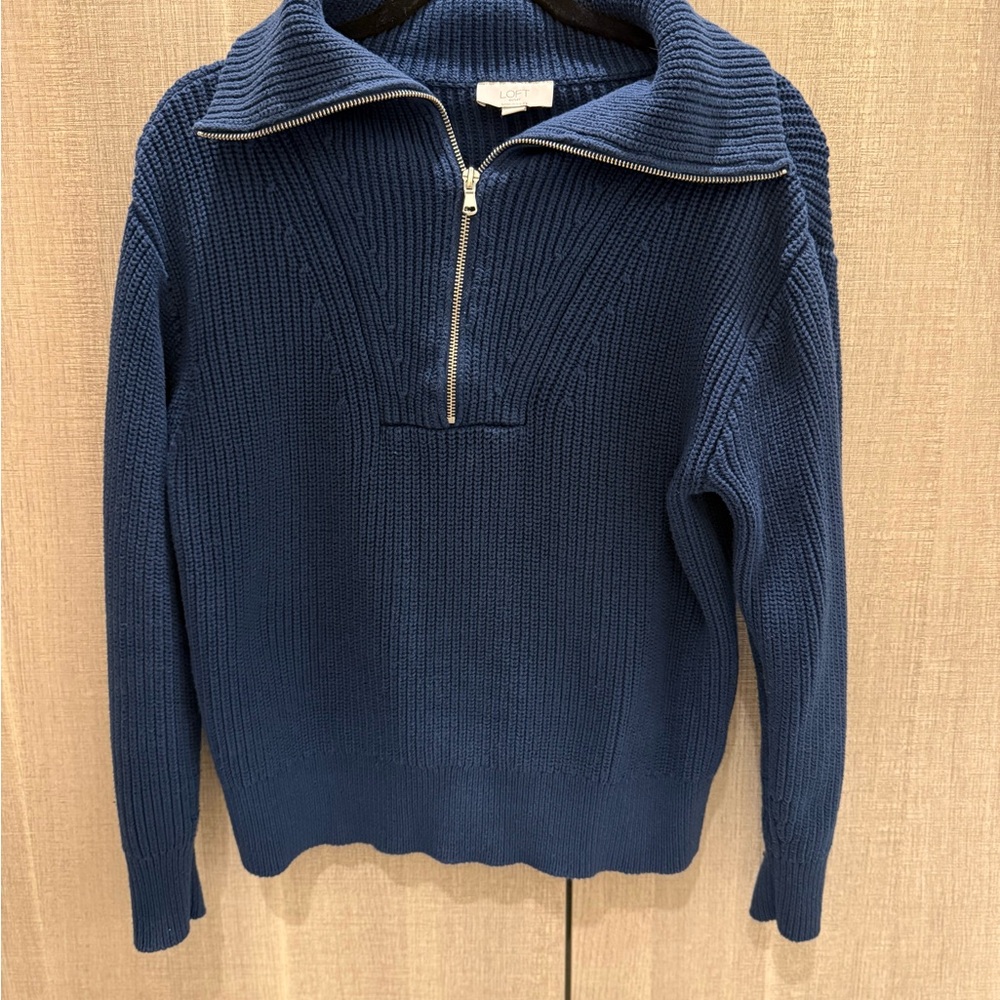 LOFT Deep Blue Zip-Up Sweater